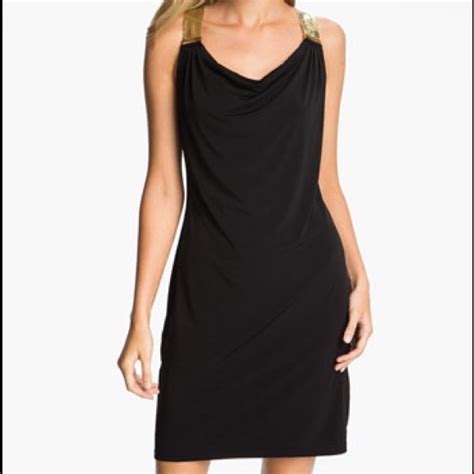 michael kors black dress with gold chain straps|michael kors maxi dress.